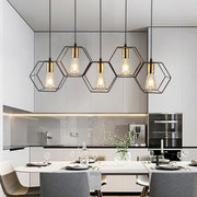 Minimal Geometric metal frame hexagon chandelier with Five Bulbs